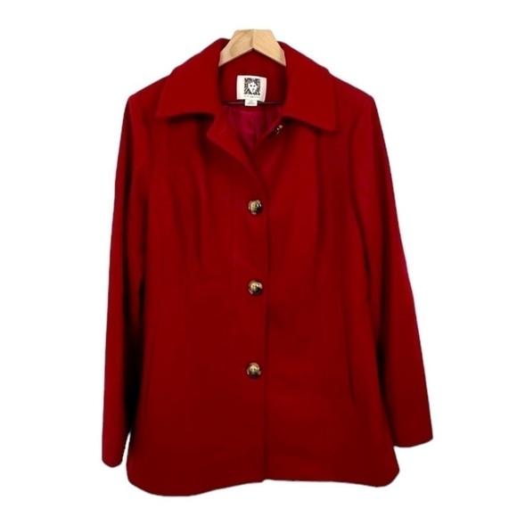 Anne Klein Red Wool Blend Pea Coat Jacket. Size Large #219 - Picture 2 of 9